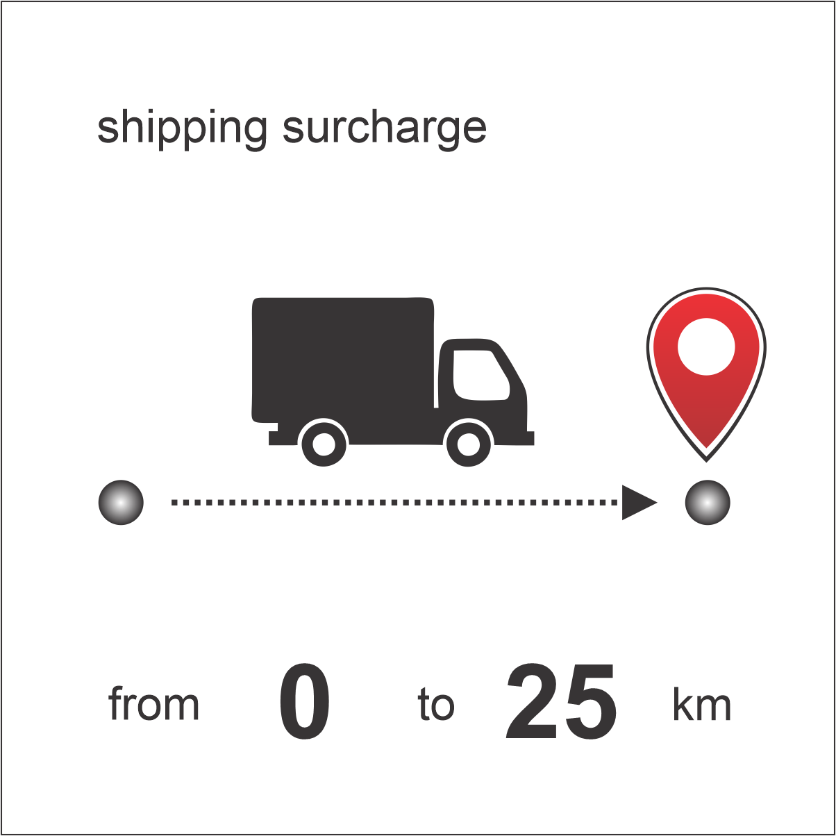 shipping surcharge from 0 to 25 km